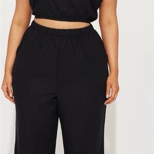 Fashion Nova Black Elastic Waist Wide Leg Pants